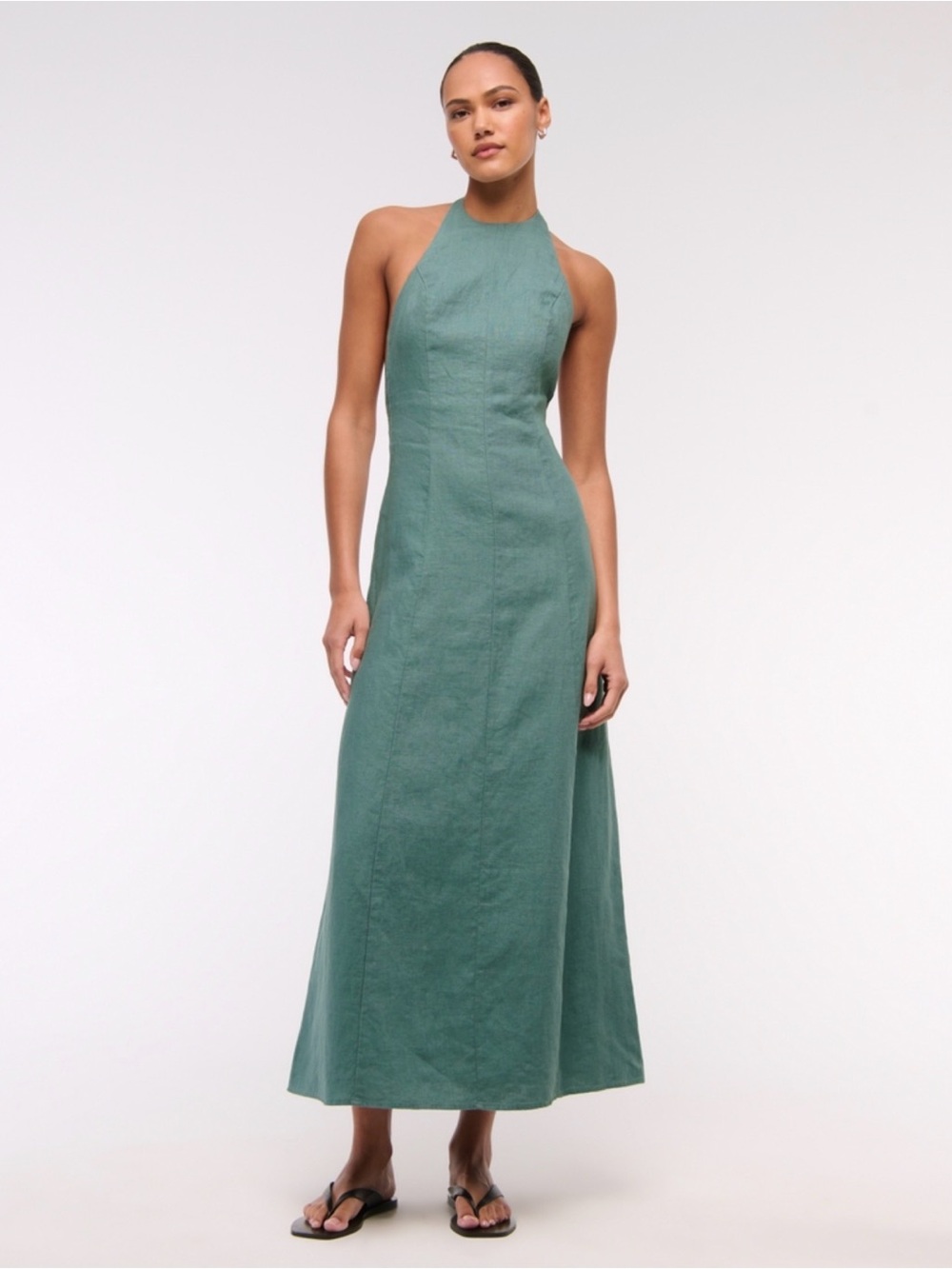 Premium Linen High-Neck Maxi Dress